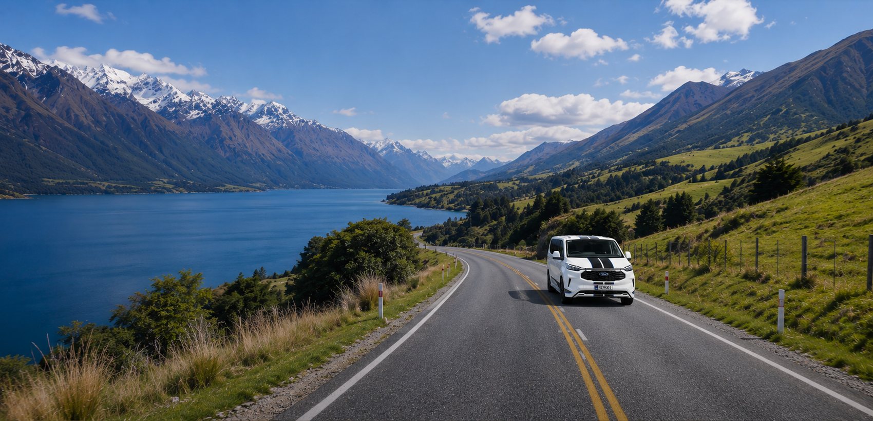 Scenic open road through the New Zealand mountains